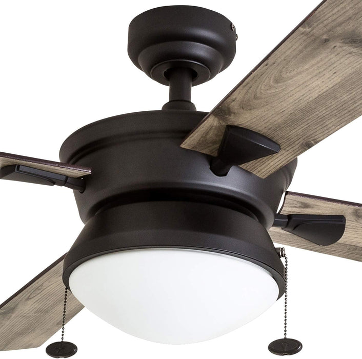 52 in. Contemporary Ceiling Fan with Light, Indoor Outdoor Ceiling Fan with Pull Chain, Reversible Fan for Summer Winter, Matte Black Outdoor Fan-13-ErisView