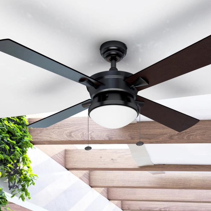 52 in. Contemporary Ceiling Fan with Light, Indoor Outdoor Ceiling Fan with Pull Chain, Reversible Fan for Summer Winter, Matte Black Outdoor Fan-2-ErisView