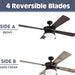 52 in. Contemporary Ceiling Fan with Light, Indoor Outdoor Ceiling Fan with Pull Chain, Reversible Fan for Summer Winter, Matte Black Outdoor Fan-3-ErisView