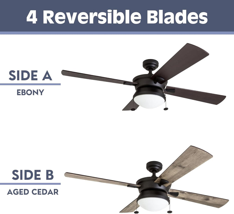 52 in. Contemporary Ceiling Fan with Light, Indoor Outdoor Ceiling Fan with Pull Chain, Reversible Fan for Summer Winter, Matte Black Outdoor Fan-3-ErisView