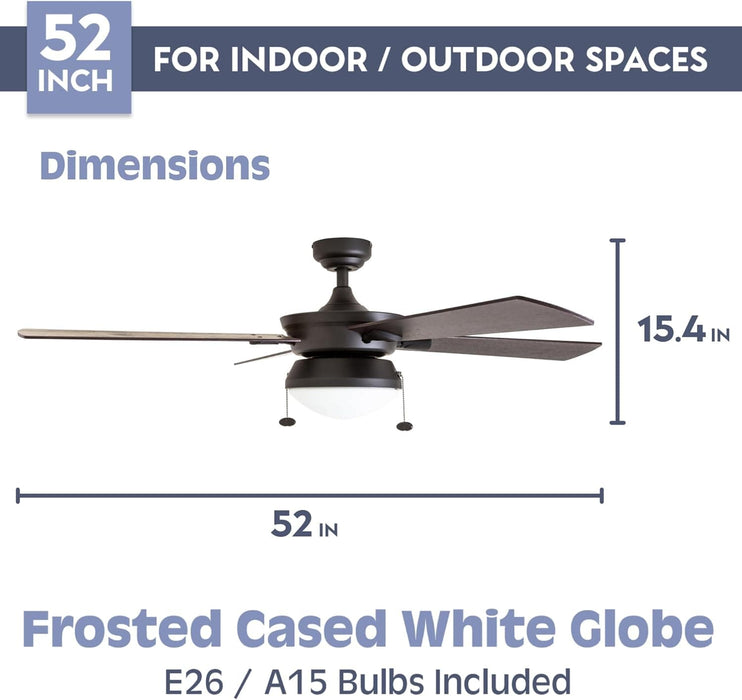 52 in. Contemporary Ceiling Fan with Light, Indoor Outdoor Ceiling Fan with Pull Chain, Reversible Fan for Summer Winter, Matte Black Outdoor Fan-5-ErisView