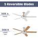 52 in. Contemporary Ceiling Fan with Light, Indoor Remote Control Fan, Dimmable Recessed Ceiling Fan LED Light Frosted Fixture, 5 Blade Ceiling Fan-3-ErisView