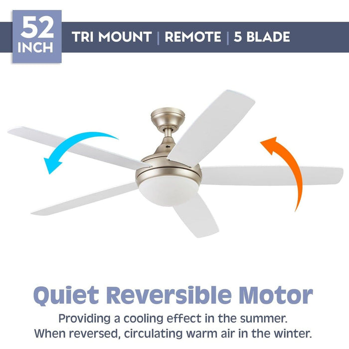 52 in. Contemporary Ceiling Fan with Light, Indoor Remote Control Fan, Dimmable Recessed Ceiling Fan LED Light Frosted Fixture, 5 Blade Ceiling Fan-4-ErisView