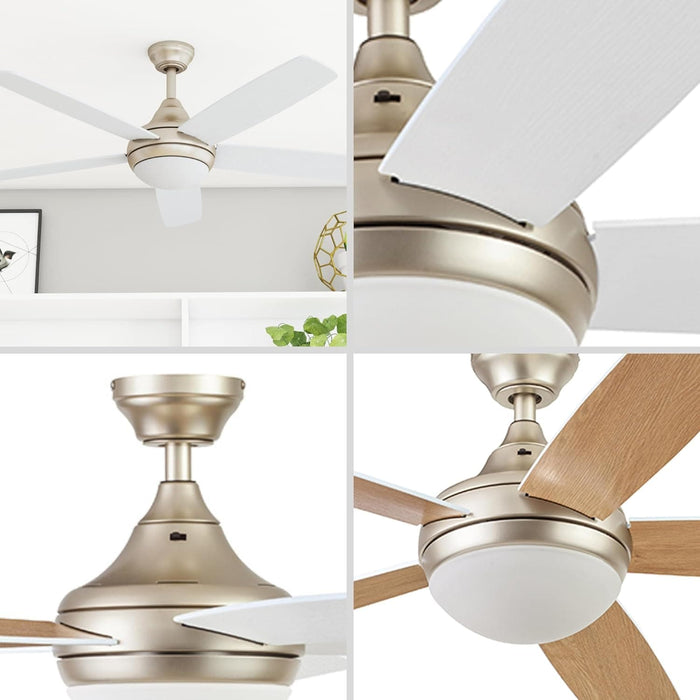 52 in. Contemporary Ceiling Fan with Light, Indoor Remote Control Fan, Dimmable Recessed Ceiling Fan LED Light Frosted Fixture, 5 Blade Ceiling Fan-7-ErisView