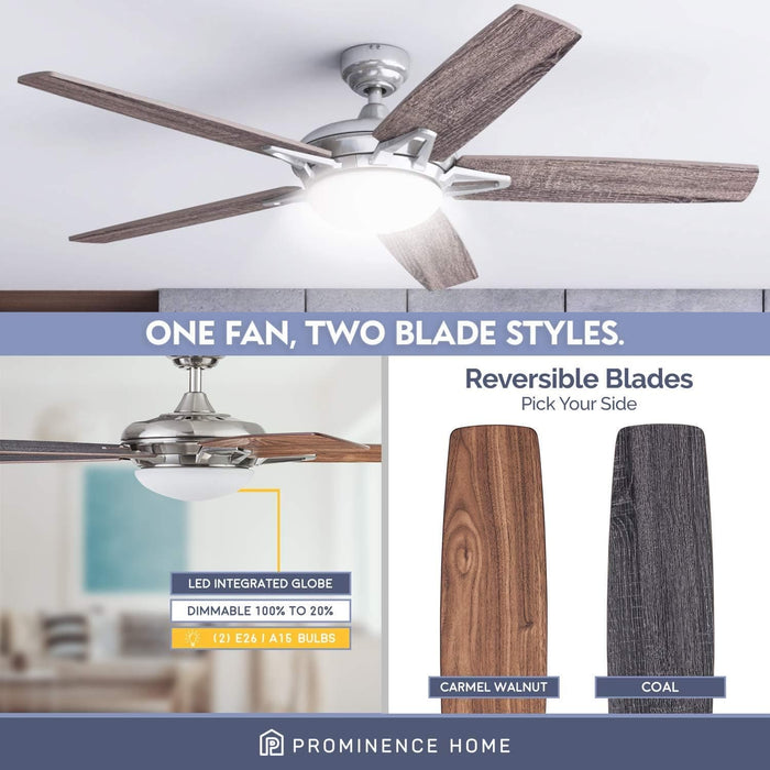 52 in. Contemporary Ceiling Fan with Light LED Ceiling Fan with Light Remote Control, Reversible Fan for Summer Winter, Brushed Nickel Ceiling Fan-2-ErisView