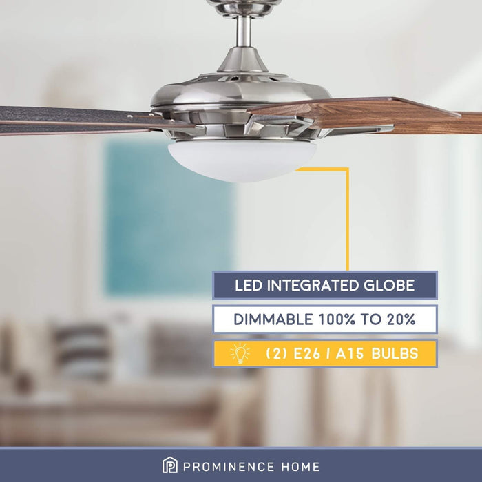 52 in. Contemporary Ceiling Fan with Light LED Ceiling Fan with Light Remote Control, Reversible Fan for Summer Winter, Brushed Nickel Ceiling Fan-3-ErisView