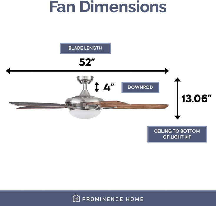 52 in. Contemporary Ceiling Fan with Light LED Ceiling Fan with Light Remote Control, Reversible Fan for Summer Winter, Brushed Nickel Ceiling Fan-6-ErisView