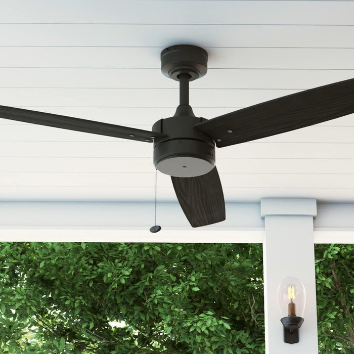 52 in. Contemporary Ceiling Fan with Light Pull Chain, Indoor Outdoor Ceiling Fan NO Light, Reversible Fan for Summer Winter, Matte Black Outdoor Fan-11-ErisView