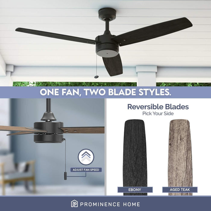 52 in. Contemporary Ceiling Fan with Light Pull Chain, Indoor Outdoor Ceiling Fan NO Light, Reversible Fan for Summer Winter, Matte Black Outdoor Fan-2-ErisView