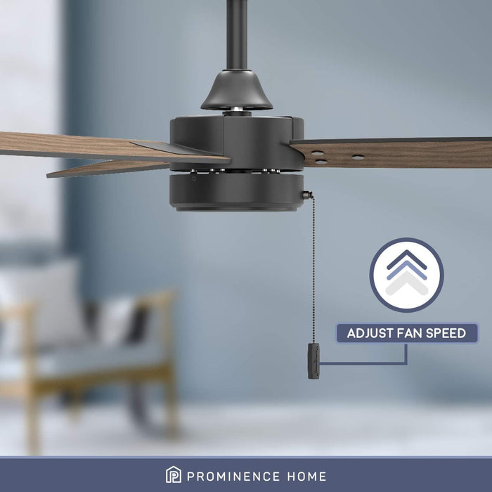 52 in. Contemporary Ceiling Fan with Light Pull Chain, Indoor Outdoor Ceiling Fan NO Light, Reversible Fan for Summer Winter, Matte Black Outdoor Fan-3-ErisView