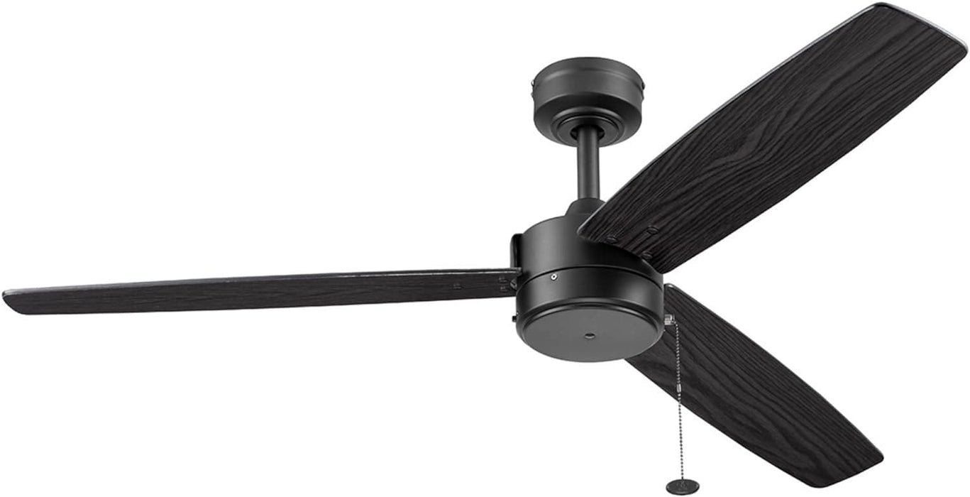 52 in. Contemporary Ceiling Fan with Light Pull Chain, Indoor Outdoor Ceiling Fan NO Light, Reversible Fan for Summer Winter, Matte Black Outdoor Fan-1-ErisView