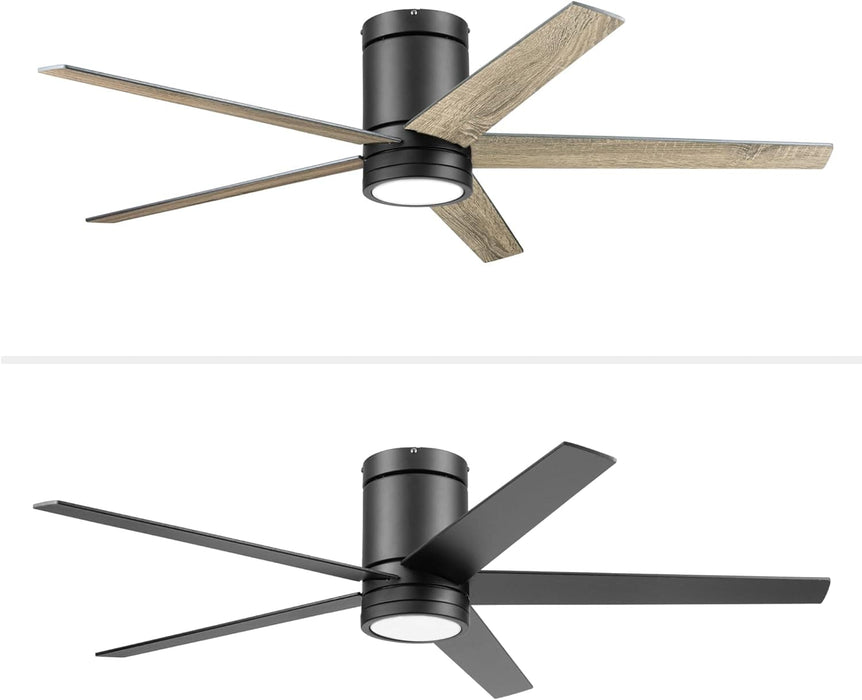 52 in. Contemporary Ceiling Fan with Light and Remote Control, Matte Black Reversible Flush Mount Ceiling Fan-10-ErisView