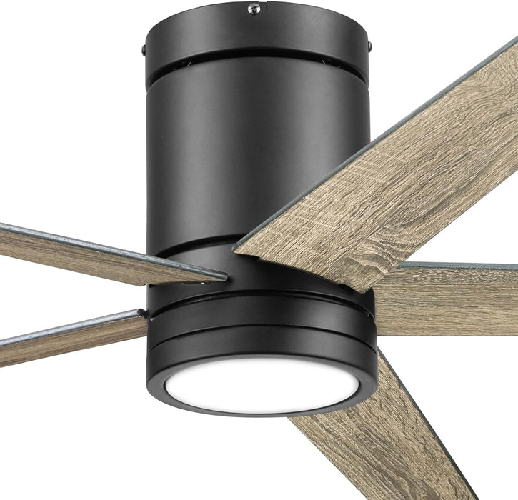 52 in. Contemporary Ceiling Fan with Light and Remote Control, Matte Black Reversible Flush Mount Ceiling Fan-12-ErisView