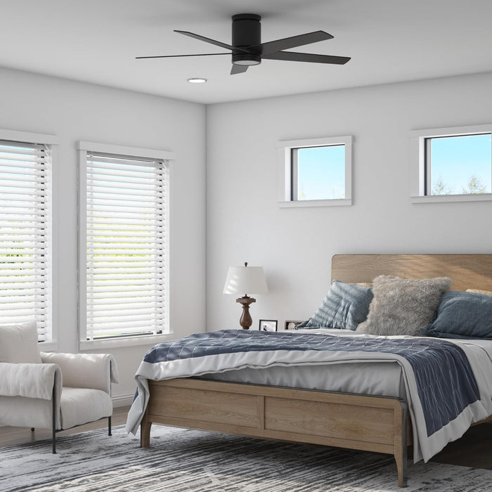 52 in. Contemporary Ceiling Fan with Light and Remote Control, Matte Black Reversible Flush Mount Ceiling Fan-2-ErisView