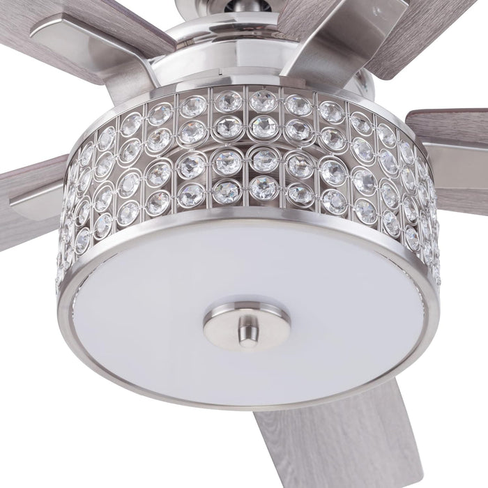 52 in. Crystal Chandelier Remote Control Ceiling Fans, Brushed Nickel Ceiling Fan-12-ErisView