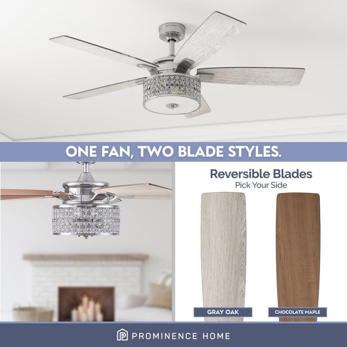 52 in. Crystal Chandelier Remote Control Ceiling Fans, Brushed Nickel Ceiling Fan-3-ErisView