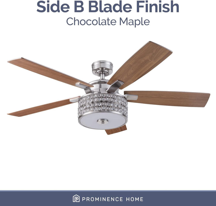 52 in. Crystal Chandelier Remote Control Ceiling Fans, Brushed Nickel Ceiling Fan-6-ErisView