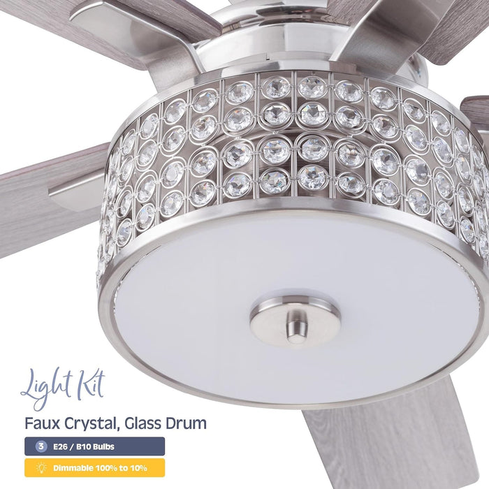 52 in. Crystal Chandelier Remote Control Ceiling Fans, Brushed Nickel Ceiling Fan-8-ErisView