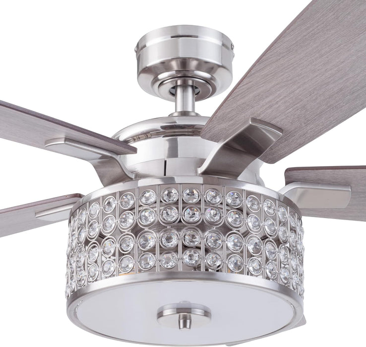 52 in. Crystal Chandelier Remote Control Ceiling Fans, Brushed Nickel Ceiling Fan-9-ErisView