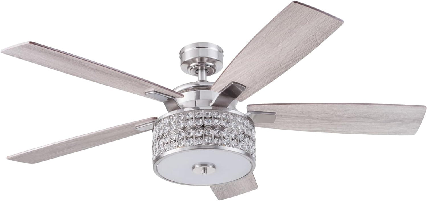 52 in. Crystal Chandelier Remote Control Ceiling Fans, Brushed Nickel Ceiling Fan-1-ErisView