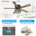 52 in. Crystal Flush Mount Black Ceiling Fan with Light Remote, 5 Reversible Blade Chandelier, Farmhouse Low Profile Ceiling Fan with for Bedroom -5-ErisView