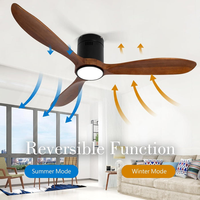 52 in. Dark Brown Dimmable Reversible Ceiling Fan, Wood Low Profile Ceiling Fan-2-ErisView
