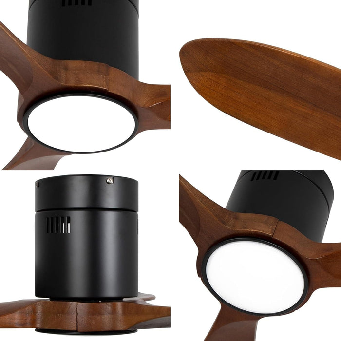52 in. Dark Brown Dimmable Reversible Ceiling Fan, Wood Low Profile Ceiling Fan-3-ErisView