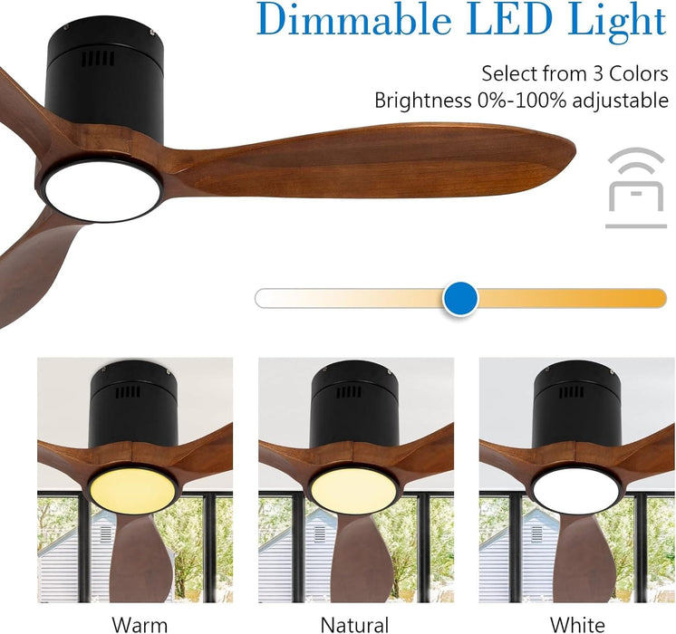 52 in. Dark Brown Dimmable Reversible Ceiling Fan, Wood Low Profile Ceiling Fan-6-ErisView