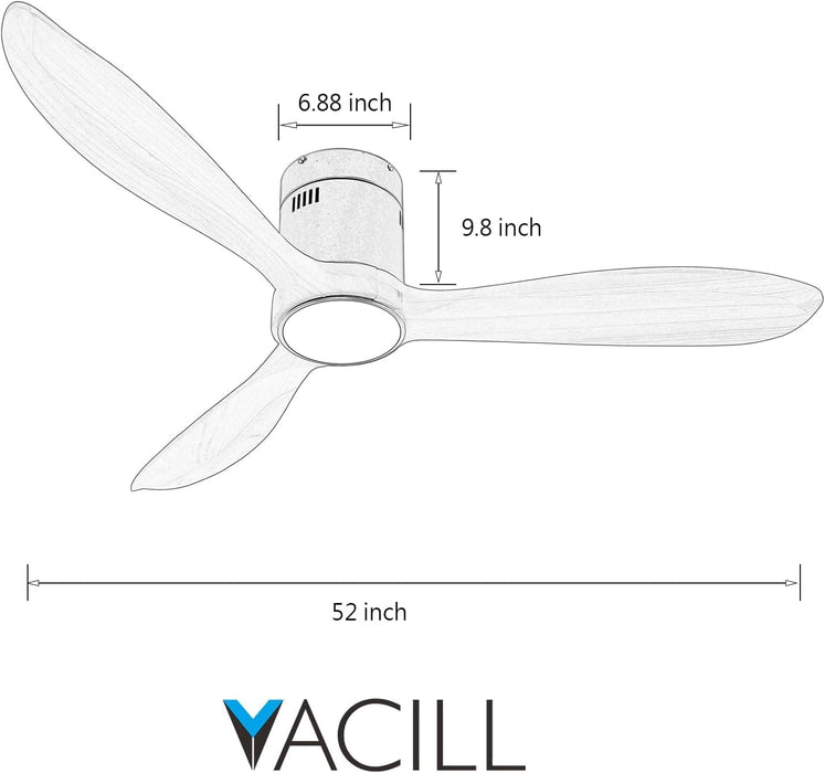52 in. Dark Brown Dimmable Reversible Ceiling Fan, Wood Low Profile Ceiling Fan-7-ErisView