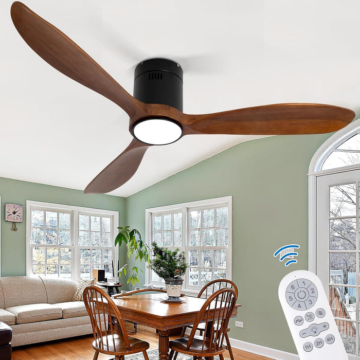 52 in. Dark Brown Dimmable Reversible Ceiling Fan, Wood Low Profile Ceiling Fan-8-ErisView