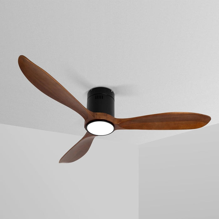 52 in. Dark Brown Dimmable Reversible Ceiling Fan, Wood Low Profile Ceiling Fan-1-ErisView