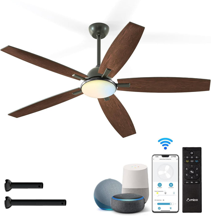 52 in. Dimmable Bedroom Ceiling Fans with Lights, Smart Fans with Remote APP Alexa Control, Reversible Noiseless Wi-Fi Ceiling Fan for Living Room -10-ErisView