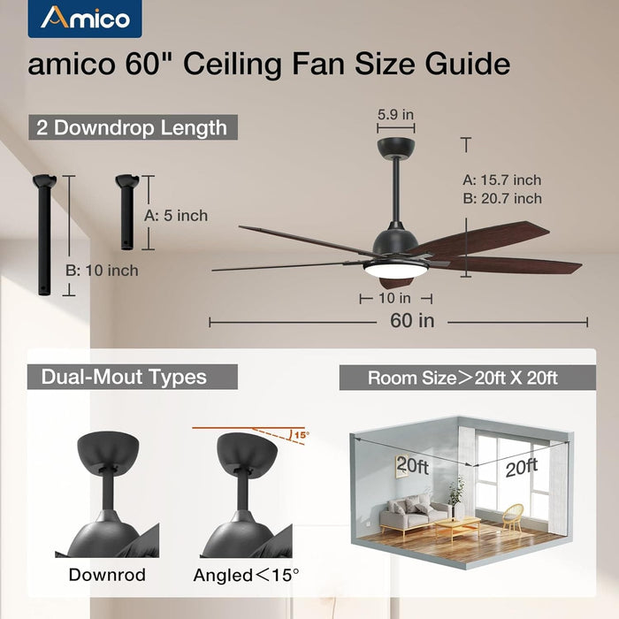 52 in. Dimmable Bedroom Ceiling Fans with Lights, Smart Fans with Remote APP Alexa Control, Reversible Noiseless Wi-Fi Ceiling Fan for Living Room -13-ErisView