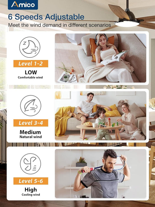 52 in. Dimmable Bedroom Ceiling Fans with Lights, Smart Fans with Remote APP Alexa Control, Reversible Noiseless Wi-Fi Ceiling Fan for Living Room -4-ErisView
