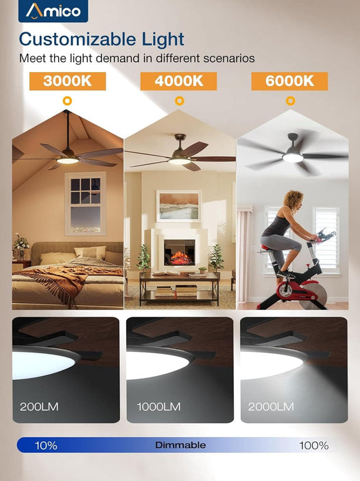 52 in. Dimmable Bedroom Ceiling Fans with Lights, Smart Fans with Remote APP Alexa Control, Reversible Noiseless Wi-Fi Ceiling Fan for Living Room -5-ErisView