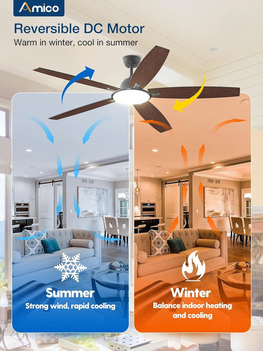 52 in. Dimmable Bedroom Ceiling Fans with Lights, Smart Fans with Remote APP Alexa Control, Reversible Noiseless Wi-Fi Ceiling Fan for Living Room -6-ErisView