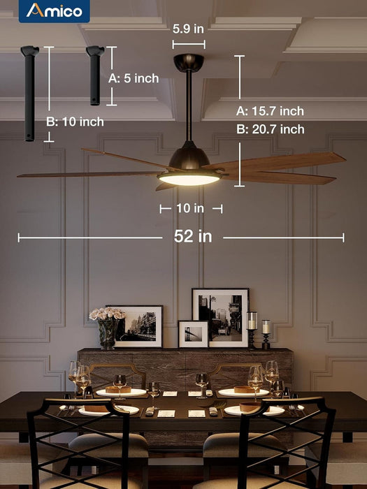 52 in. Dimmable Bedroom Ceiling Fans with Lights, Smart Fans with Remote APP Alexa Control, Reversible Noiseless Wi-Fi Ceiling Fan for Living Room -8-ErisView