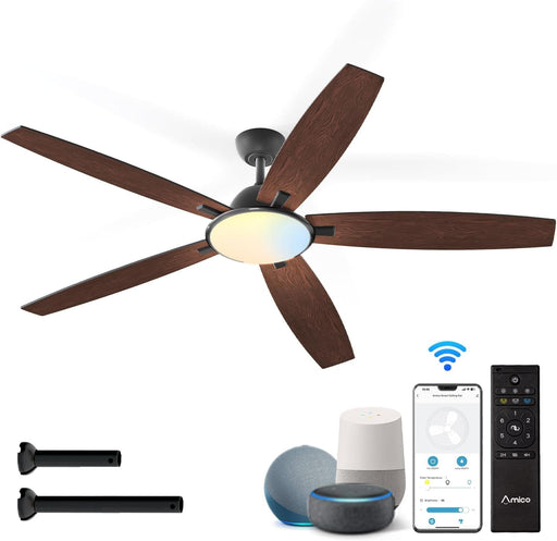 52 in. Dimmable Bedroom Ceiling Fans with Lights, Smart Fans with Remote APP Alexa Control, Reversible Noiseless Wi-Fi Ceiling Fan for Living Room -1-ErisView