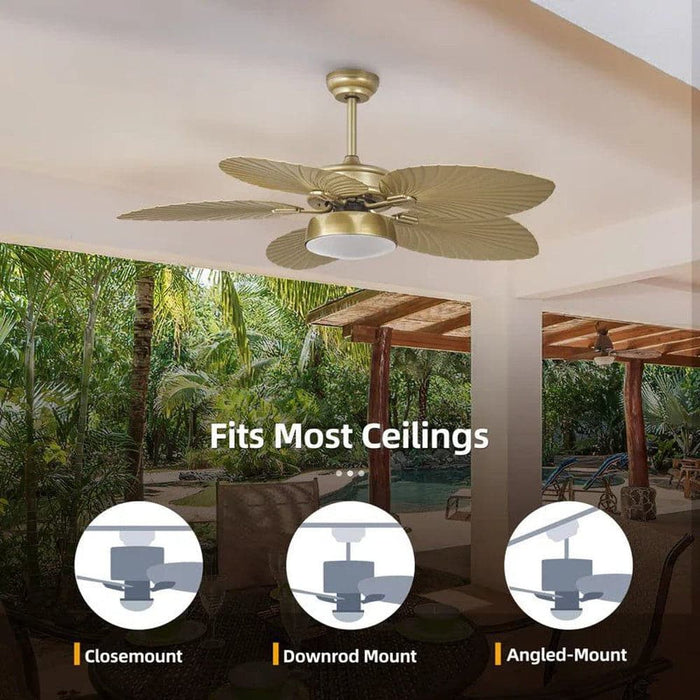 52 in. Dimmable Gold Outdoor Ceiling Fans for Porch Patio, Tropical Quiet Ceiling Fan with Light Kit and Remote-ErisView
