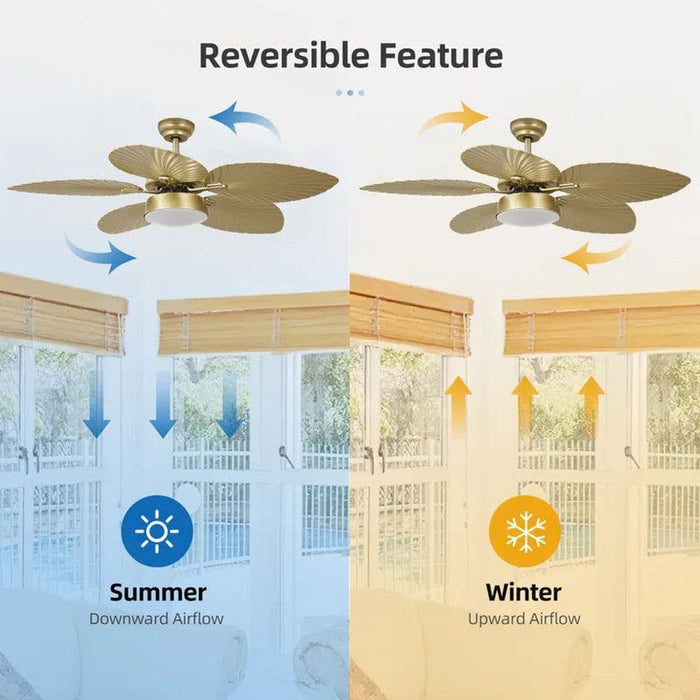 52 in. Dimmable Gold Outdoor Ceiling Fans for Porch Patio, Tropical Quiet Ceiling Fan with Light Kit and Remote-ErisView