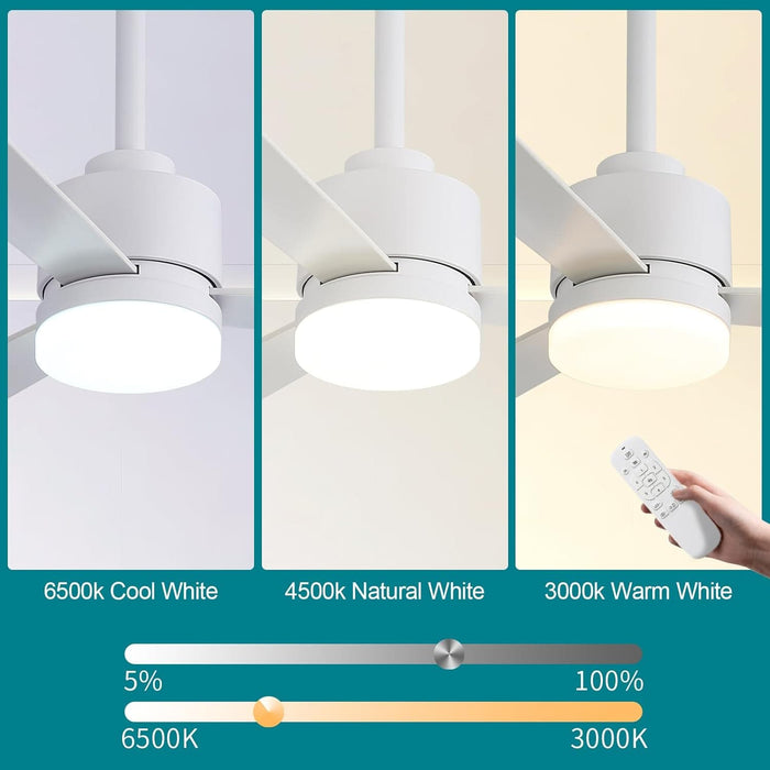 52 in. Dimmable Outdoor Ceiling Fan for Patio, White Ceiling Fan, Outdoor Ceiling Fan with Light and Remote, Farmhouse Ceiling Fan with Light-3-ErisView