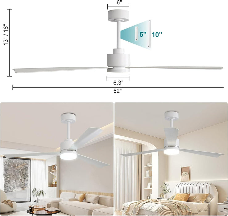 52 in. Dimmable Outdoor Ceiling Fan for Patio, White Ceiling Fan, Outdoor Ceiling Fan with Light and Remote, Farmhouse Ceiling Fan with Light-5-ErisView