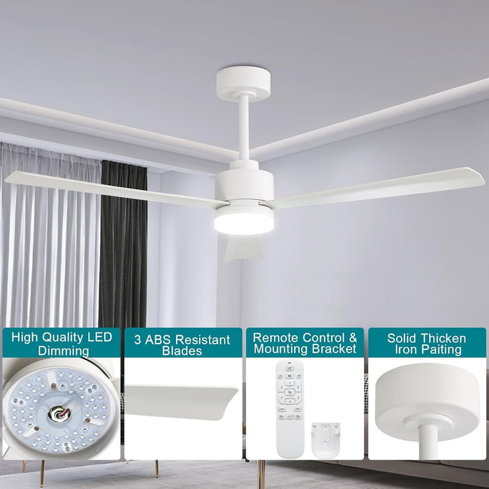 52 in. Dimmable Outdoor Ceiling Fan for Patio, White Ceiling Fan, Outdoor Ceiling Fan with Light and Remote, Farmhouse Ceiling Fan with Light-6-ErisView