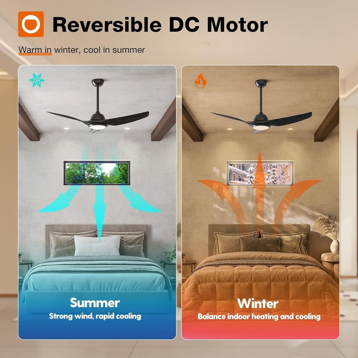 52 in. Farmhouse Bedroom Ceiling Fans with Lights, Smart Fans with Remote APP Alexa Control, Black Reversible Dimmable Noiseless Ceiling Fan -4-ErisView