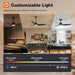 52 in. Farmhouse Bedroom Ceiling Fans with Lights, Smart Fans with Remote APP Alexa Control, Black Reversible Dimmable Noiseless Ceiling Fan -6-ErisView