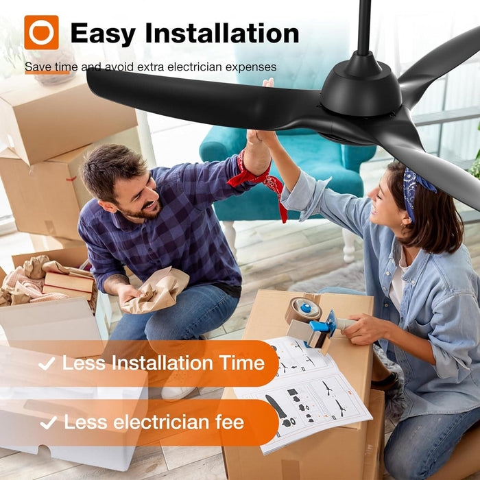 52 in. Farmhouse Bedroom Ceiling Fans with Lights, Smart Fans with Remote APP Alexa Control, Black Reversible Dimmable Noiseless Ceiling Fan -7-ErisView