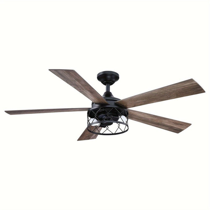 52 in. Farmhouse Black Downrod Mount LED Ceiling Fan with Light Kit and Remote, Indoor 5-Blade Ceiling Fan for Living Room-ErisView