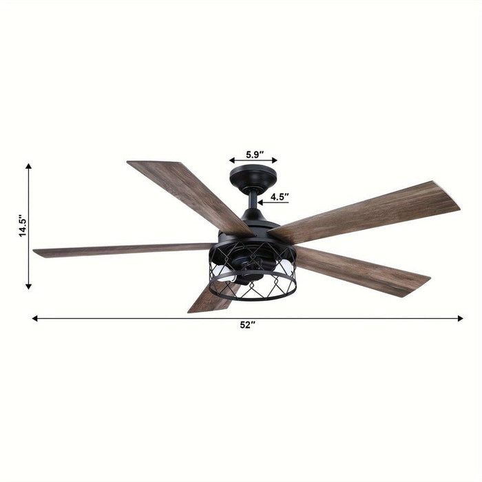 52 in. Farmhouse Black Downrod Mount LED Ceiling Fan with Light Kit and Remote, Indoor 5-Blade Ceiling Fan for Living Room-ErisView