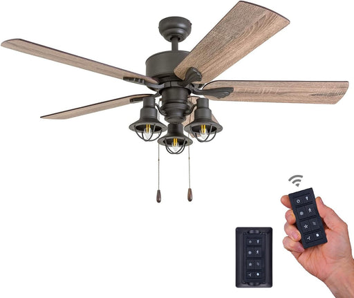 52 in. Farmhouse Ceiling Fan and Light Remote Control, Bronze Reversible Fan in Winter Summer-1-ErisView