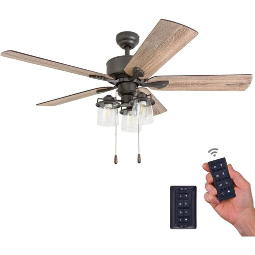 52 in. Farmhouse Ceiling Fan and Light Remote Control, Reversible Fan in Winter Summer-1-ErisView